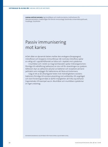 Passiv immunisering mot karies - Tandläkartidningen