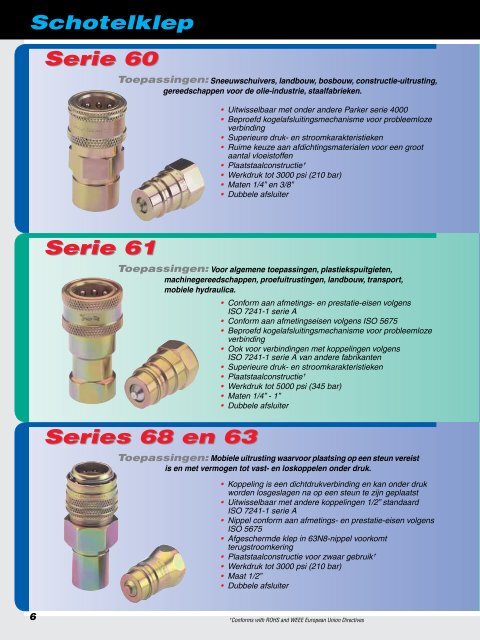 Snelkoppelingen en hydraulische kleppen ... - Parker Snap-tite