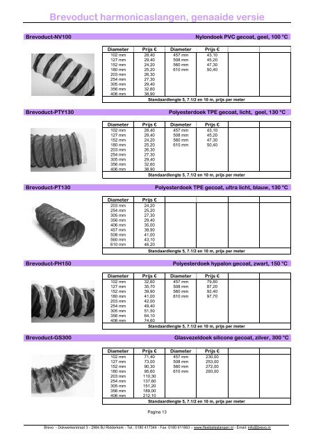 Prijslijst Flexibele Slangen voor ventilatie en afzuiging 01-02-2011