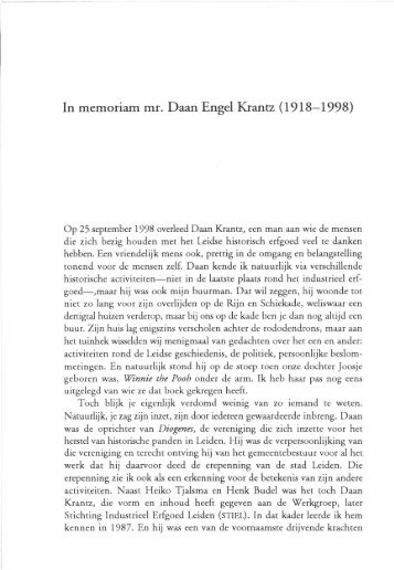 In memoriam mr. Daan Engel Krantz (1918-1998) - Historische ...