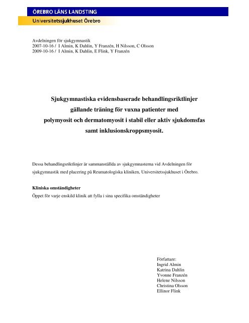 Riktlinjer för Myositer från Örebro