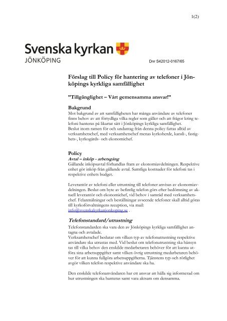 Policy för hantering av mobiltelefoner inom Landstinget
