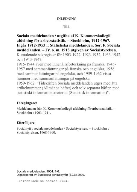 Sociala meddelanden. 1954: 1-6 (pdf) - Statistiska centralbyrån