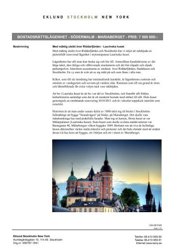 bostadsrättslägenhet - södermalm - mariaberget - pris: 7 500 000