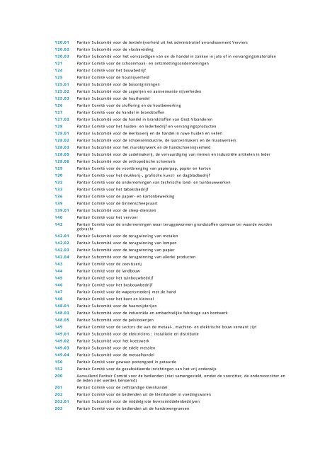 Tabel 9 - Lijst van de paritaire comités