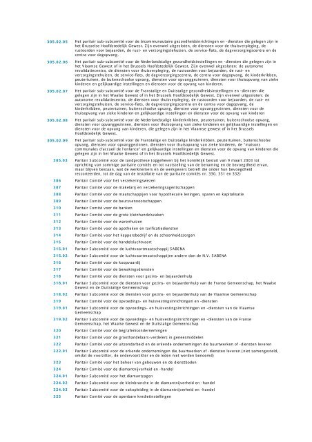 Tabel 9 - Lijst van de paritaire comités