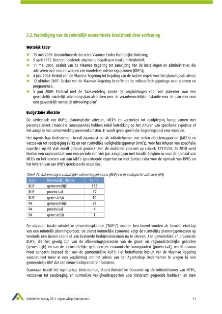 Werking van het Agentschap Ondernemen & vastleggingen op