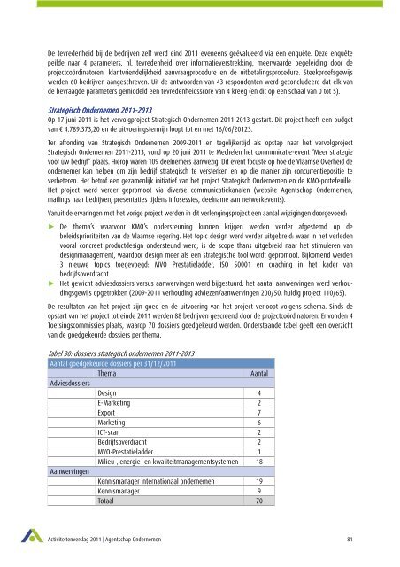 Werking van het Agentschap Ondernemen & vastleggingen op