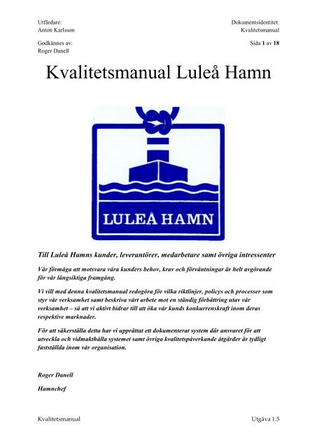 Kvalitetsmanual Luleå Hamn - Luleå kommun