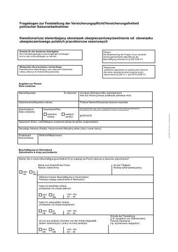 Fragebogen zur Festst. der Versicherungspflicht - Spargel-Insel