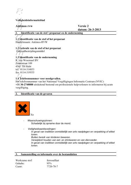 antimos-rvw veiligheidsinformatieblad - R. van Wesemael BV