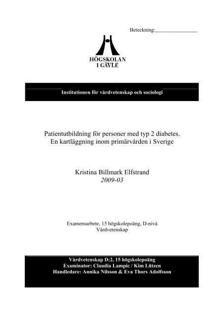 Patientutbildning för personer med typ 2 diabetes. En kartläggning ...