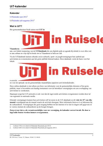 UiT-kalender - Gemeente Ruiselede