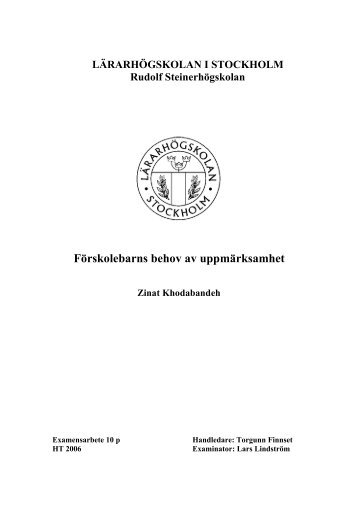 Zinat Khodabadeh Förskolebarns behov av uppmärksamhet - WLH