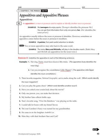 Appositive Phrase Worksheet  Appositives Match  K12Reader.com 