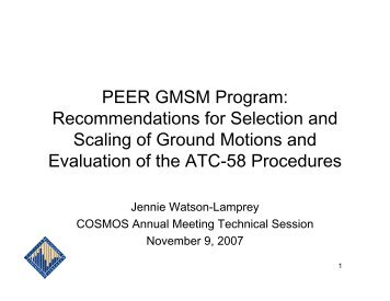 PEER GMSM Program: Recommendations for Selection ... - cosmos