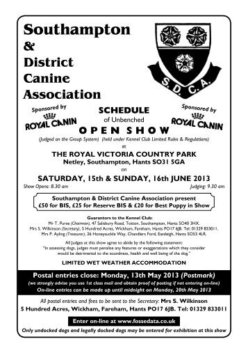 Southampton & District Canine Association SCHEDULE - Fosse Data