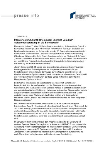 Infanterie der Zukunft: Rheinmetall übergibt „Gladius ...