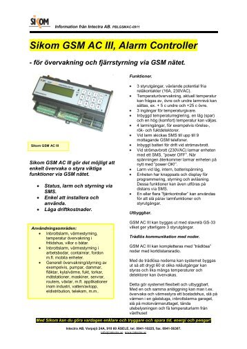 Sikom GSM AC III, Alarm Controller - Intectra AB