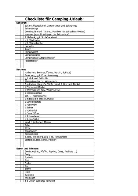 Checkliste für Camping-Urlaub: