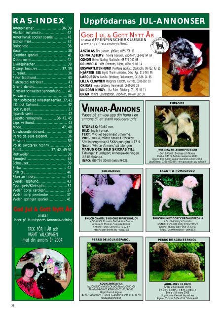 Uppfödarnas Jul-annonser 2003 - Hundsport