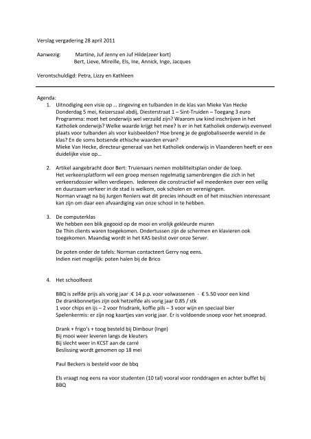 Verslag vergadering 28 april 2011 Aanwezig - Basisschool Heilig ...
