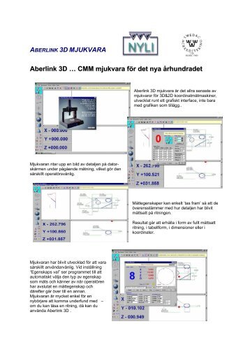 Aberlink 3D … CMM mjukvara för det nya århundradet - Nyli, Kvalitets