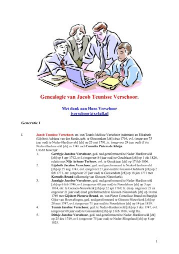 Genealogie van Jacob Teunisse Verschoor.