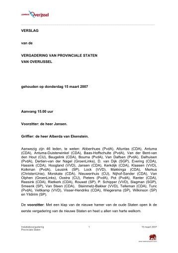 Verslag vergadering PS van Overijssel d.d. 15 maart 2007.