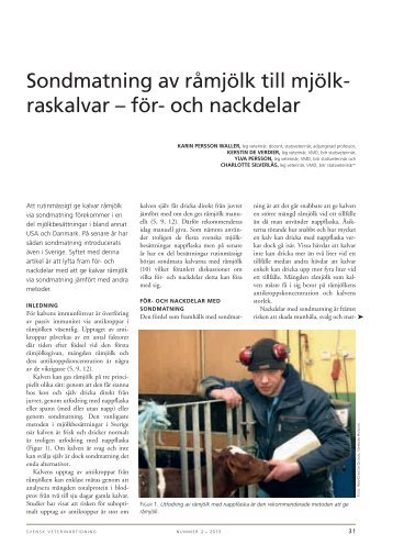 Sondmatning av råmjölk, Svensk Veterinärtidning 2013, 2 (31 ... - SVA