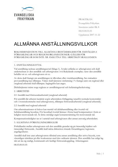 ALLMÄNNA ANSTÄLLNINGSVILLKOR.pdf - Evangeliska Frikyrkan