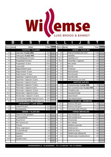 Bestellijst 2013-1 - Willemse luxe brood en banket