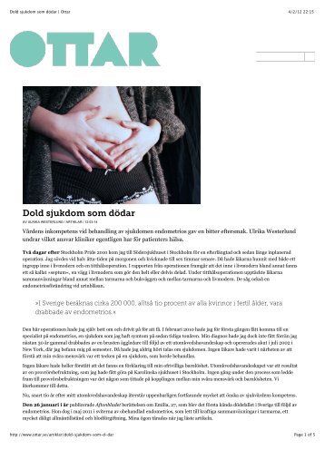 Dold sjukdom som dödar | Ottar - Endometriosföreningen