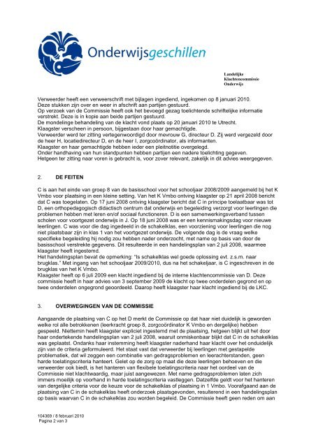 SAMENVATTING ADVIES - Onderwijsgeschillen