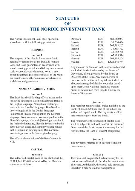 Agreement & Statutes - Nordic Investment Bank