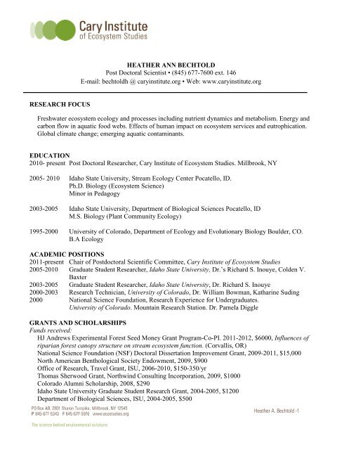 Download CV - Cary Institute of Ecosystem Studies