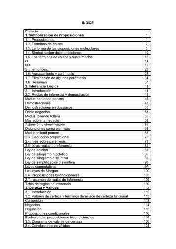 INDICE Prefacio 1. Simbolización de Proposiciones 1 1.1 ... - URBE