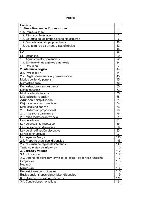 INDICE Prefacio 1. Simbolización de Proposiciones 1 1.1 ... - URBE