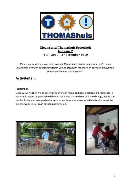 Nieuwsbrief Thomashuis Posterholt najaar 2010 - Thomashuizen