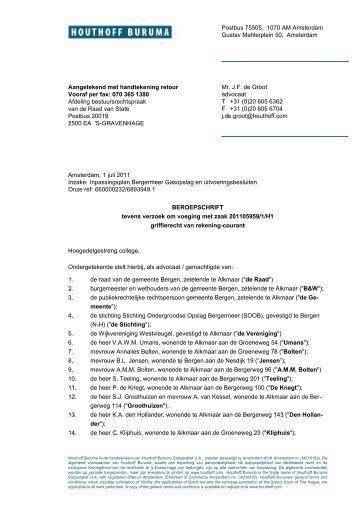 Beroepschrift gasopslag Bergermeer - Gemeente Bergen