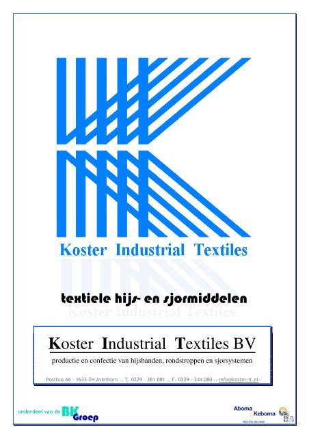 Product brochure in PDF - Koster Industrial Textiles B.V.