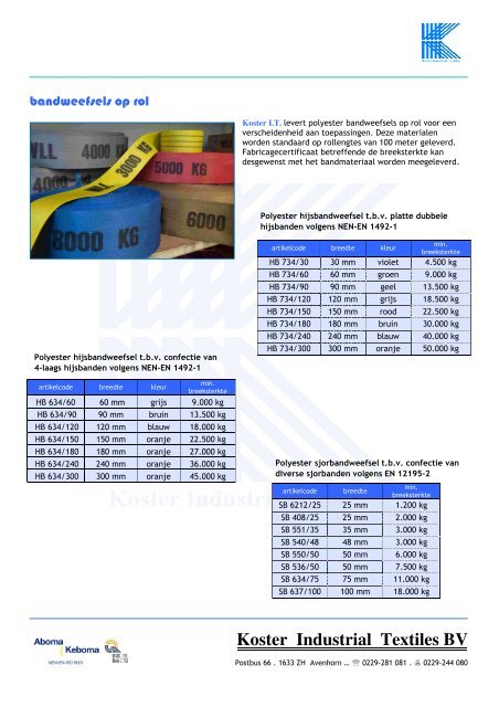 Product brochure in PDF - Koster Industrial Textiles B.V.