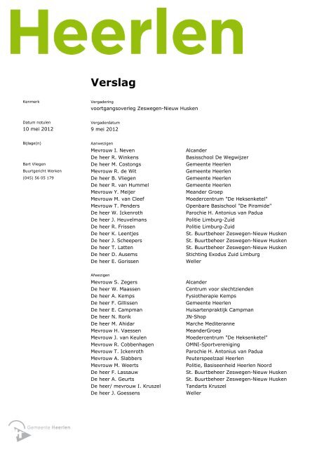 Notulen voortgangsoverleg voorjaar 2012 - Gemeente Heerlen