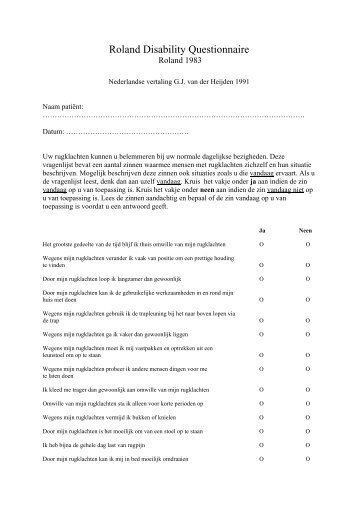 Roland Disability Questionnaire - Meetinstrumenten in de zorg