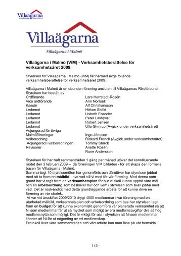 Verksamhetsberättelse för 2009 - Villaägarna