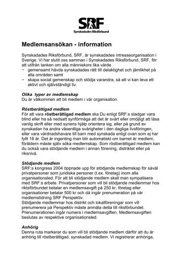 Medlemsansökan - information - Synskadades Riksförbund