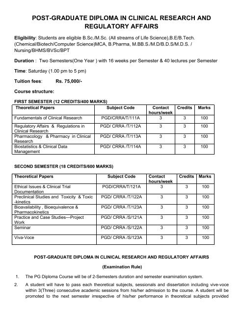 POST-GRADUATE DIPLOMA IN CLINICAL RESEARCH AND ...