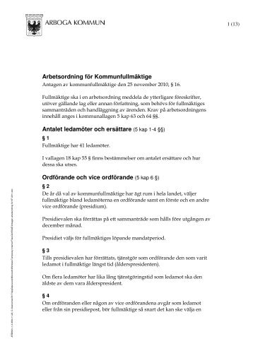 Arbetsordning för Kommunfullmäktige Antalet ... - Arboga kommun