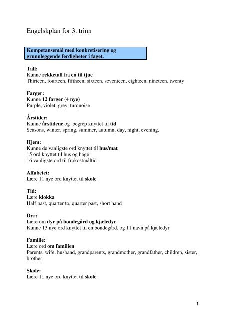 Engelskplan for 3.