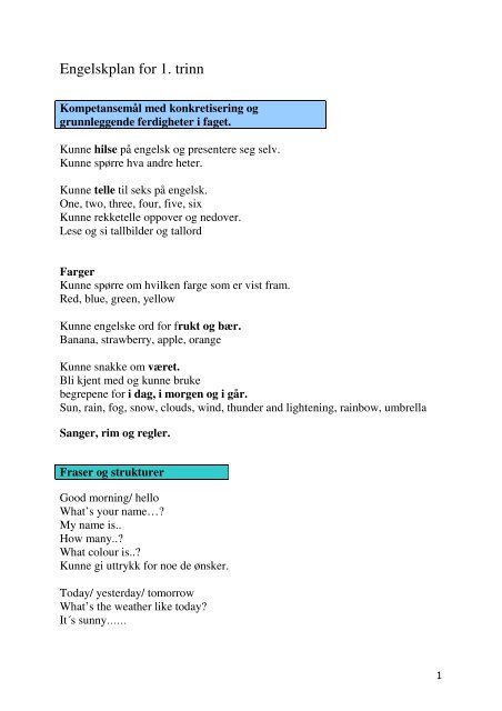 Engelskplan for 1